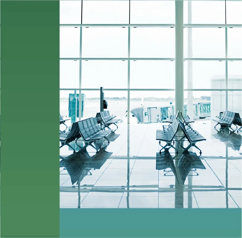 Empty airport gate waiting area