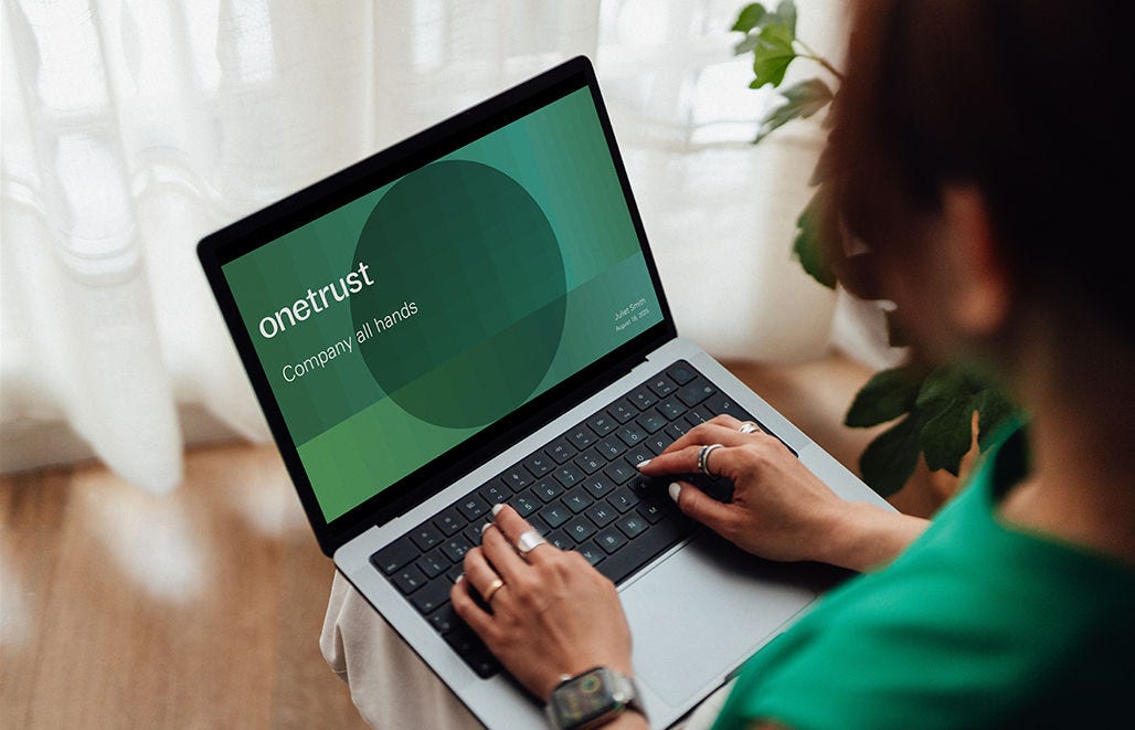 Laptop displaying a page from a OneTrust eBook