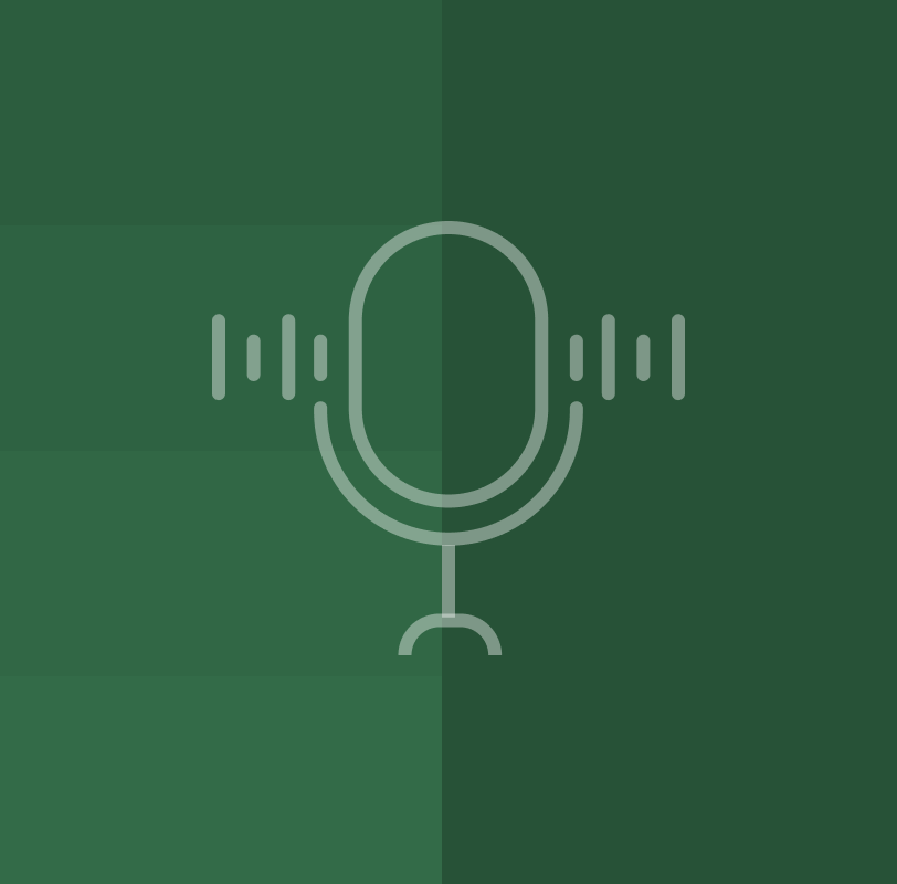 Microphone icon with a dark green geometric background