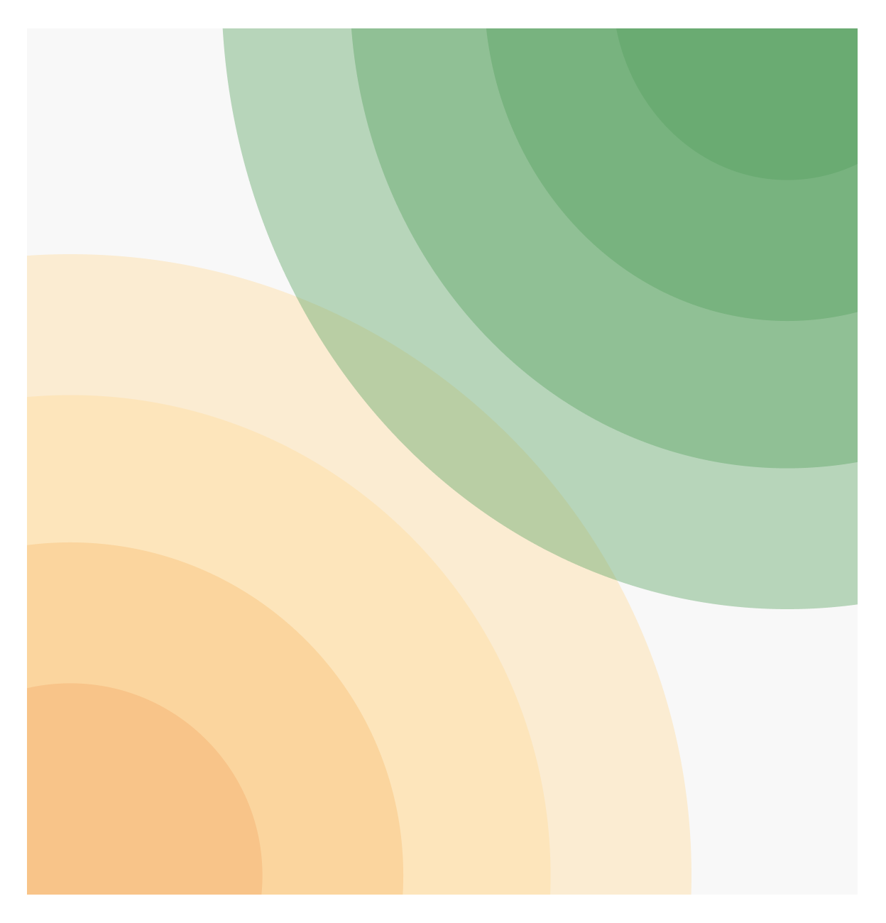 Graphic with 2 converging green and yellow tiered circles overlapping 